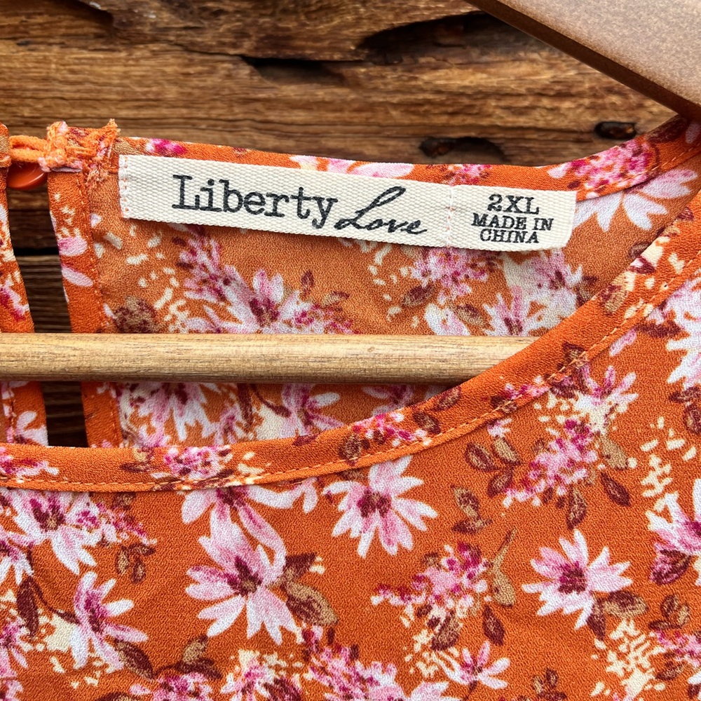 LIBERTY LOVE | Orange Pink Floral Blouse 2XL - Picture 3 of 5